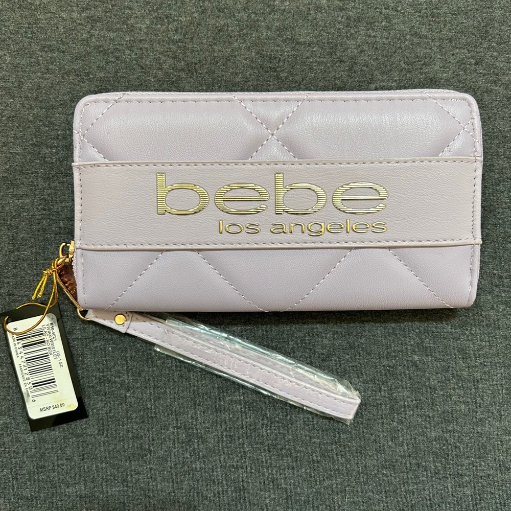 Bebe Vivian Wristlet Wallet Lilac Quilted Gold Logo NWT